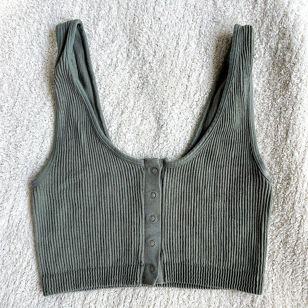 Aerie olive green ribbed tank/bra